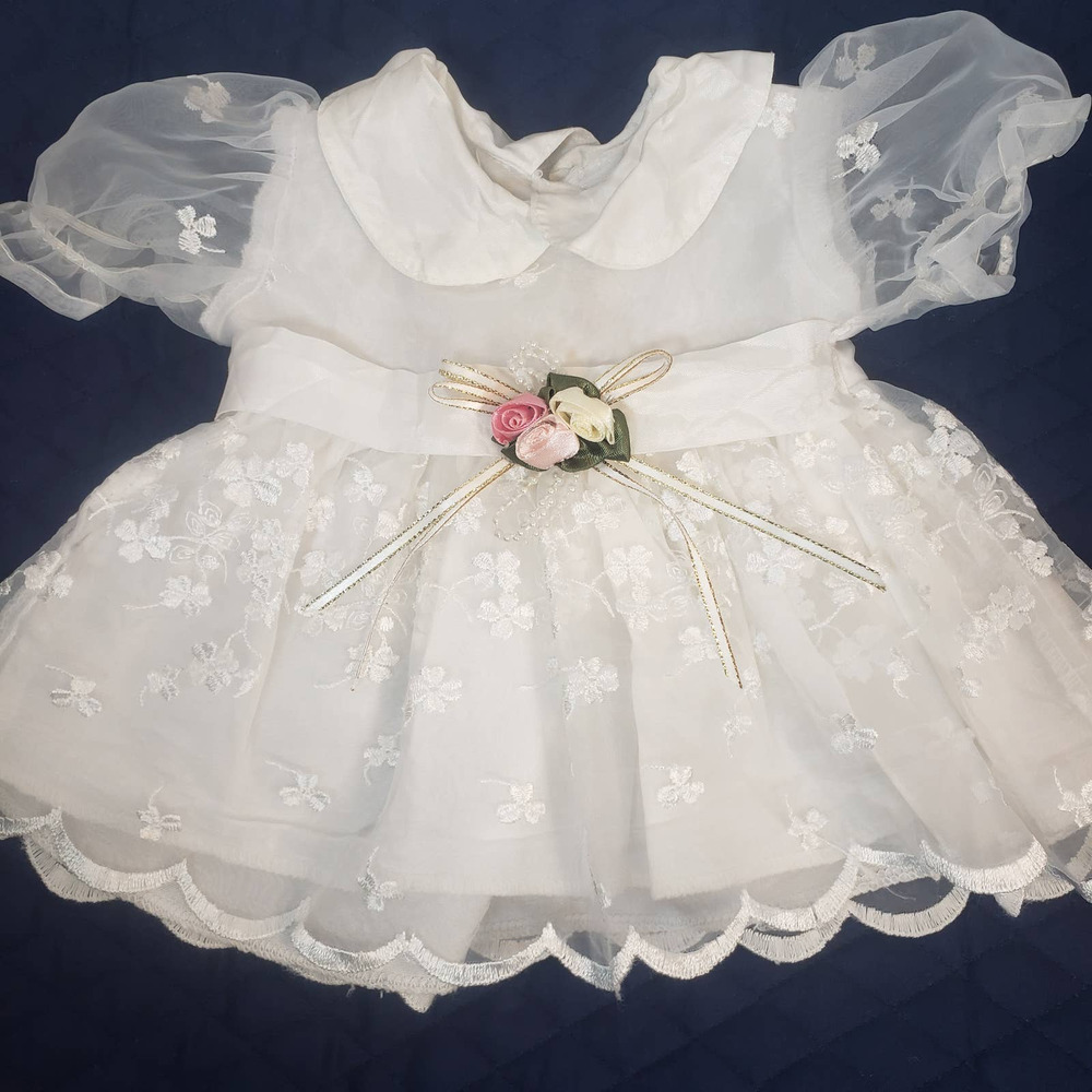 Vintage Happy World White Lace Baby Dress Sz 0-3 Small USA